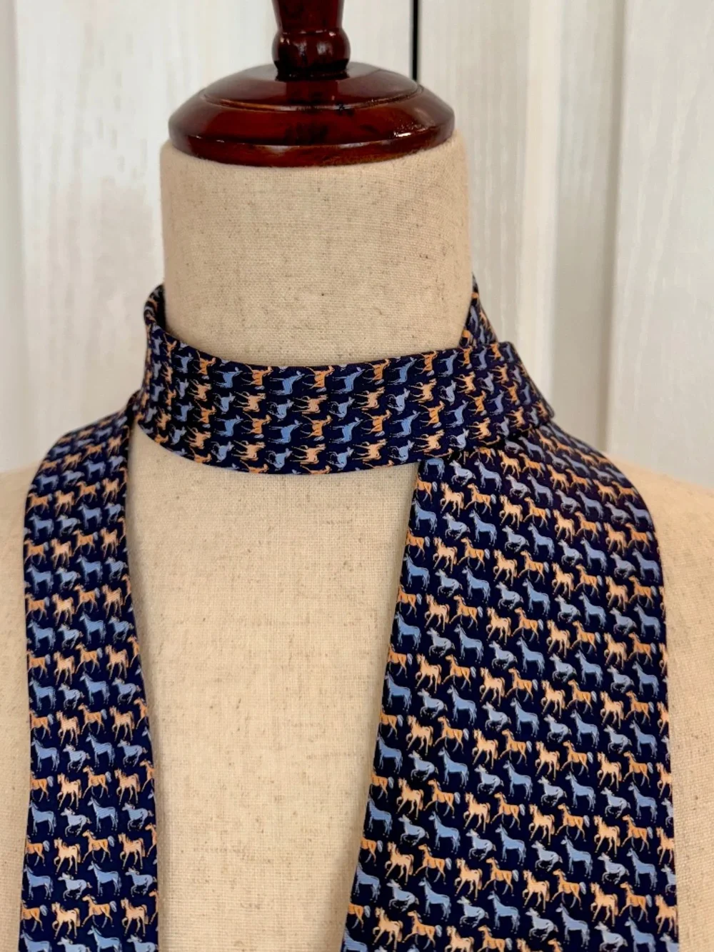 Vintage Men's 100% Silk Tie, Horses Prancing & Sitting, by Tango, Navy Blue, 60